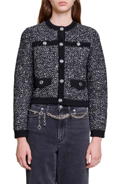 Maje Short Tweed-effect Cardigan For Fall/winter In Black