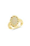 Sterling Forever Silver-tone Or Gold-tone Cubic Zirconia Detailed Statement Galette Ring In Gold