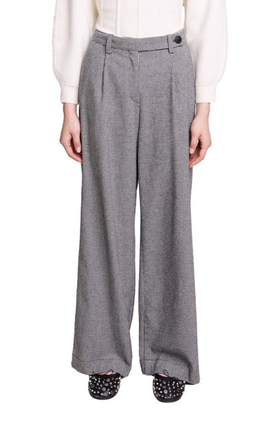 Maje Piotto Houndstooth Trousers In Gray