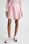 Versace Pleated Satin-trimmed Floral-print Crepe De Chine Mini Skirt In Pale Pink