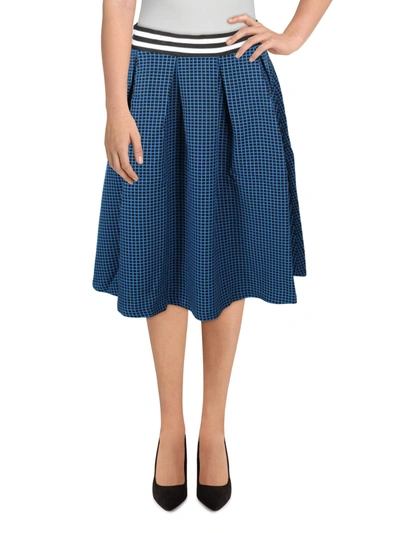 English Factory Womens Grid Print Pleated A-line Skirt In Blue