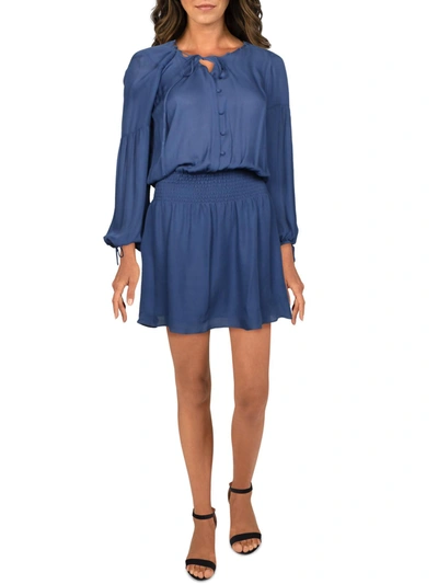 Parker Dorit Womens Silk Smocked Mini Dress In Blue