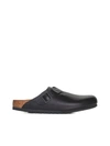Birkenstock Almond Toe Leather Slippers With Ridged Sole In Vintage Wood Black