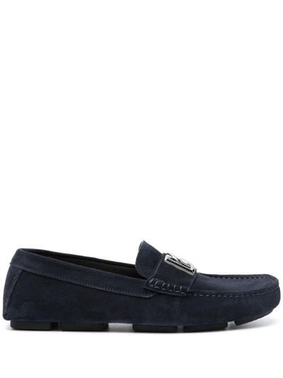 Dolce & Gabbana Dg Plaque Driving Shoes In Tono Blu