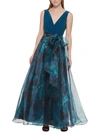 Eliza J Petite Organza-skirt Bow-waist Sleeveless Gown In Blue