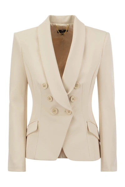 Elisabetta Franchi Double-breasted Crepe Jacket With Shawl Lapels In Butter