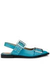 Ganni Dual-buckle Slingback Ballerina Flats In Algiers Blue