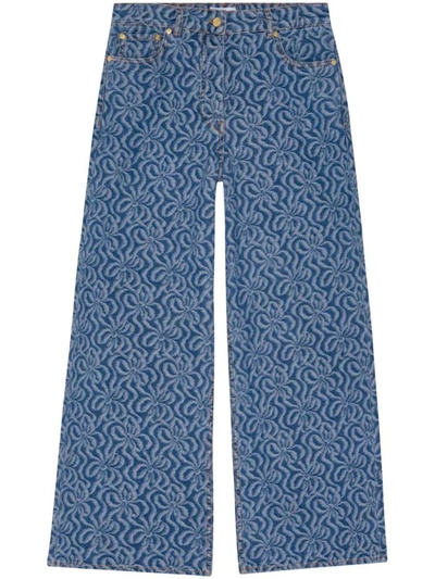 Ganni Trousers In Mid Blue Stone