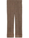 Gucci Horsebit Checked Flared Trousers In Beige/brown