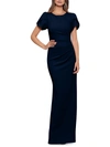 XSCAPE WOMENS RUCHED PLEATED EVENING DRESS