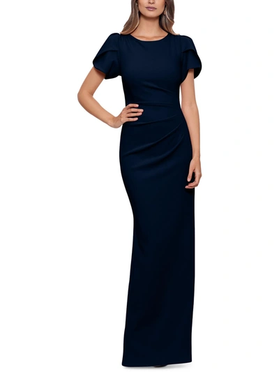 Xscape Womens Ruched Pleated Evening Dress In Blue