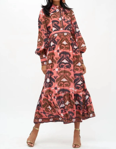 Oliphant Shirt Waist Maxi Dress In Brick Uzbek In Multi