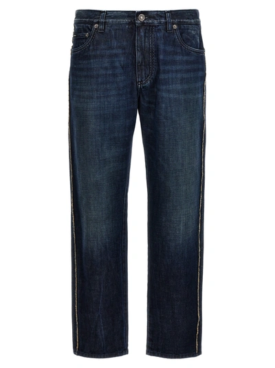 Dolce & Gabbana Fringed Stitching Jeans Blue