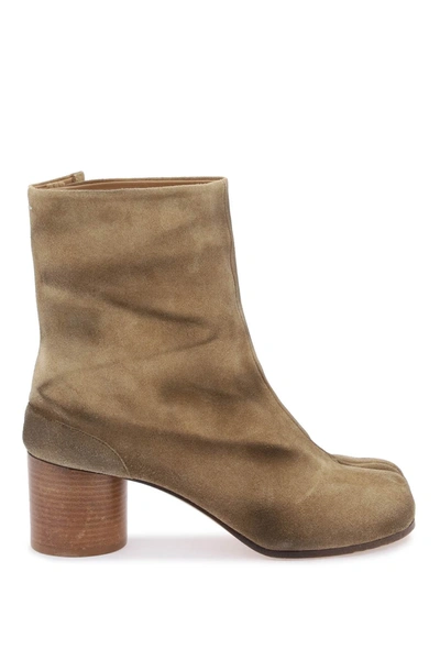 Maison Margiela 80mm Tabi Suede Ankle Boots In Brown