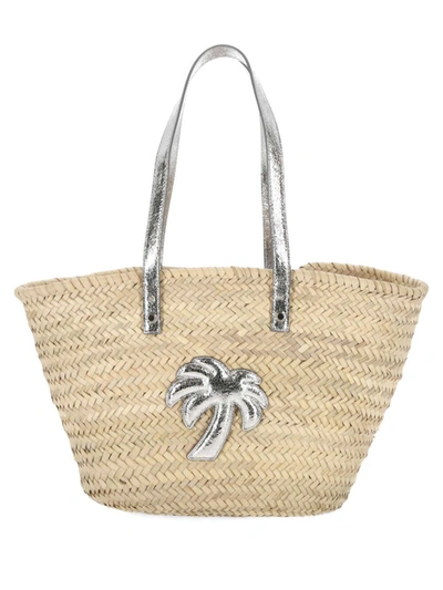 Palm Angels Palm Patch Interwoven Tote Bag In Beige