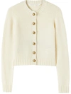 Palm Angels Logo Intarsia-knit Wool-blend Cardigan In Beige