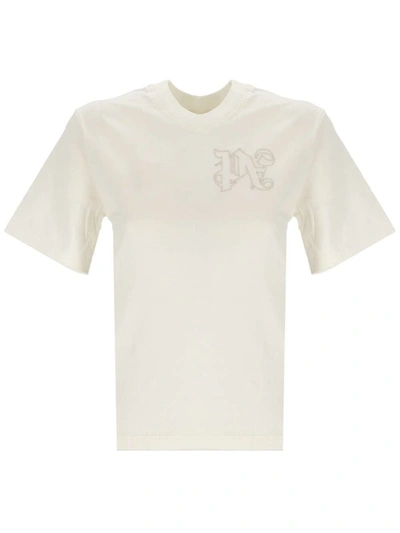 Palm Angels Logo-embroidered Cotton T-shirt In Neutrals