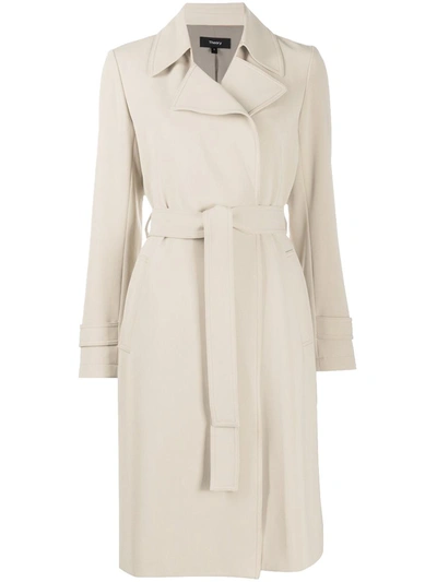 Theory Oaklane Trench Belted Coat In Beige