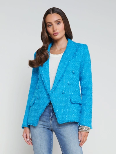 L Agence Kenzie Fringe-trim Tweed Blazer In Caribbean Blue