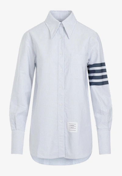 Thom Browne 4-bar Striped Long-sleeved Shirt In Blue