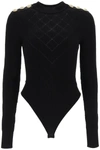 Balmain Lion-buttons Open-back Bodysuit In Black