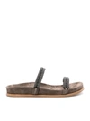 Brunello Cucinelli Slide Sandals With Monili Decoration In Grey