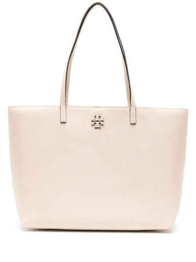 Tory Burch Mcgraw Leather Tote Bag In White