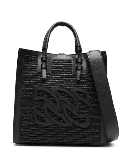 Casadei Beaurivage Raffia Tote Bag In Black