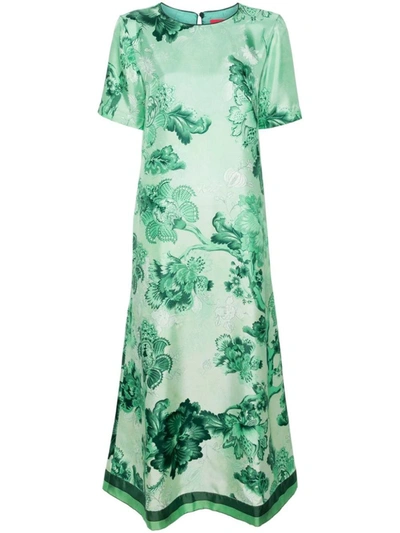 F.r.s. - For Restless Sleepers Printed Silk Long Dress In Green