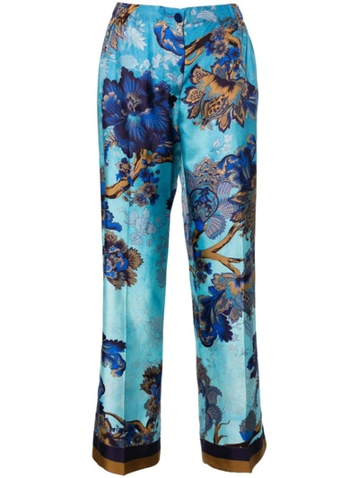 F.r.s. - For Restless Sleepers Printed Silk Trousers In Clear Blue