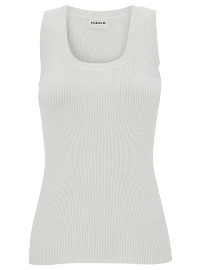 P.a.r.o.s.h White Ribbed Tank Top With U Neckline In Cotton Blend Woman