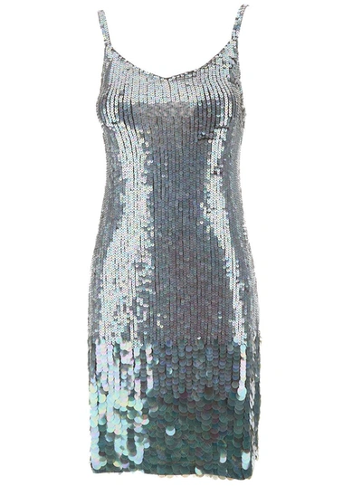 P.a.r.o.s.h Mini Grey Dress With All-over Multicolor Sequins In Stretch Polyamide Woman