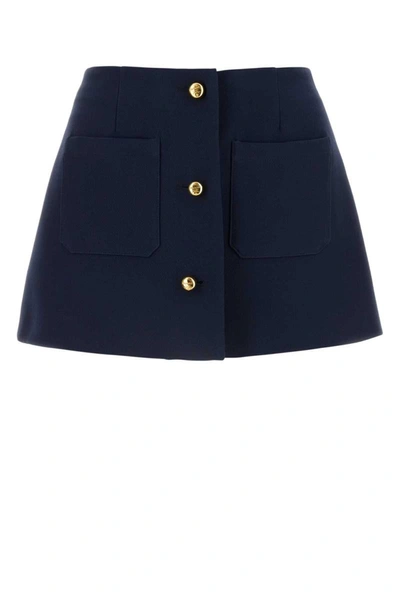 Prada Buttoned Wool-silk Twill Mini Skirt In Blue
