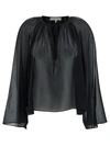 Frame Shirred V-neck Blouse In Black