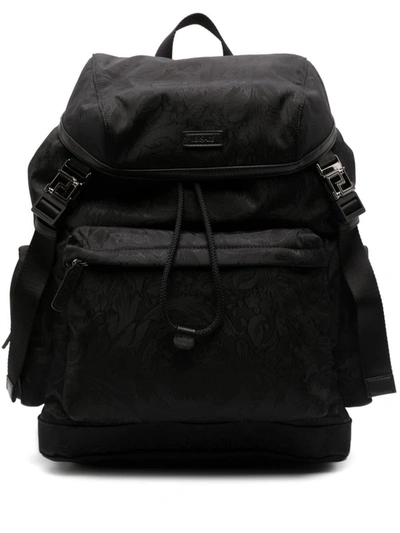 Versace Mens Black Ruthenium Logo-print Shell Backpack In Multicolor