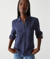 Michael Stars Spencer Linen Button Down Top In Nocturnal