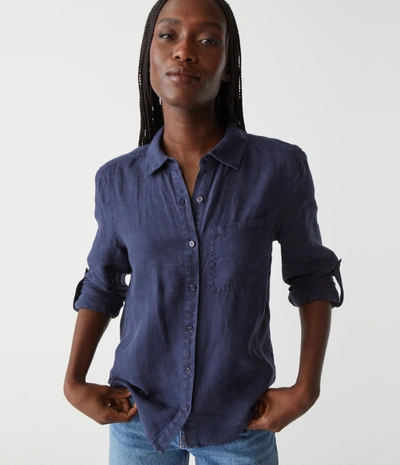 Michael Stars Spencer Linen Button Down Top In Nocturnal