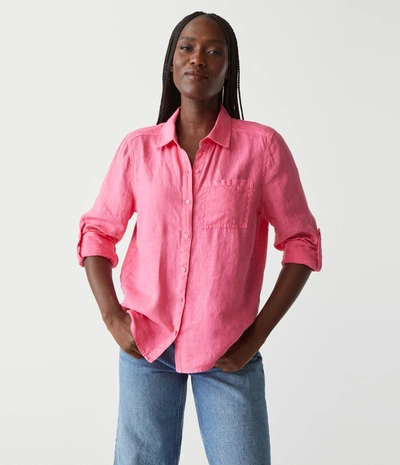 Michael Stars Spencer Linen Button Down Top In Flamingo