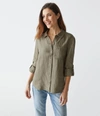 Michael Stars Spencer Linen Button Down Top In Camo