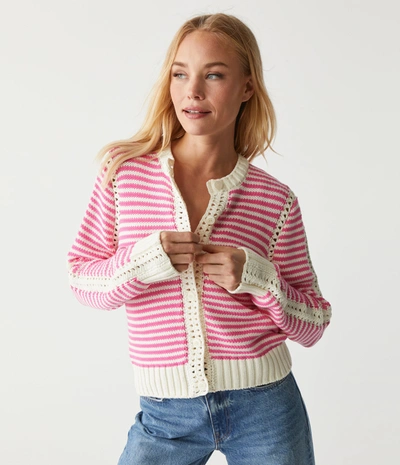 Michael Stars Adaline Button Front Cardigan In Flamingo Stripe