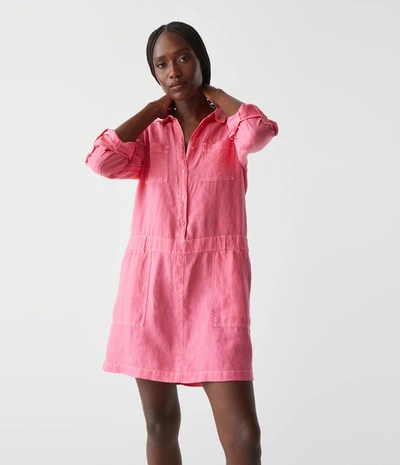 Michael Stars Pilar Linen Shirt Dress In Flamingo
