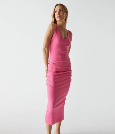 Michael Stars Lori Ribbed V-neck Dress In Flamingo