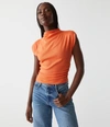 Michael Stars Amara Ribbed Power Shoulder Tee In Heatwave