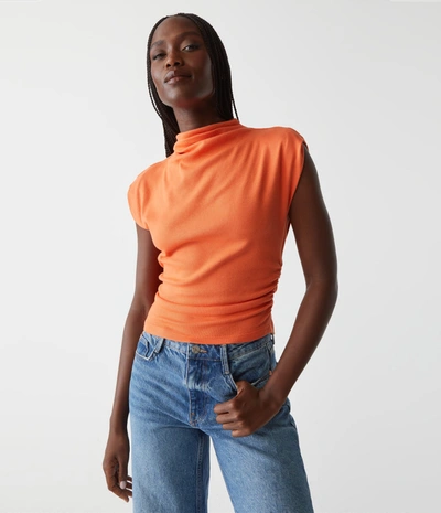 Michael Stars Amara Ribbed Power Shoulder Tee In Heatwave