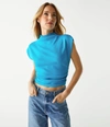 Michael Stars Amara Ribbed Power Shoulder Tee In Corsica