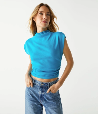 Michael Stars Amara Ribbed Power Shoulder Tee In Corsica
