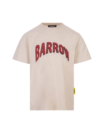 Barrow Dove T-shirt With Front And Back Print In Beige