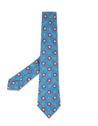 Kiton Light Blue Tie With Flower Pattern