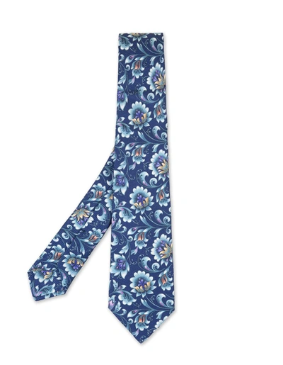 Kiton Blue Tie With Floral Print