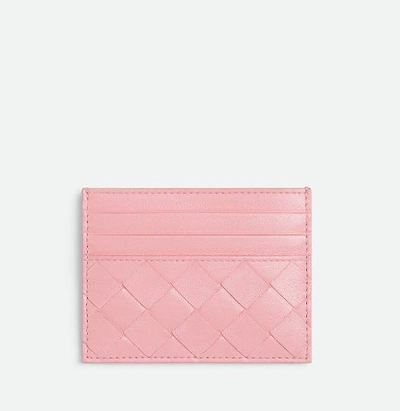 Bottega Veneta Leather Intrecciato Card Holder In Pink